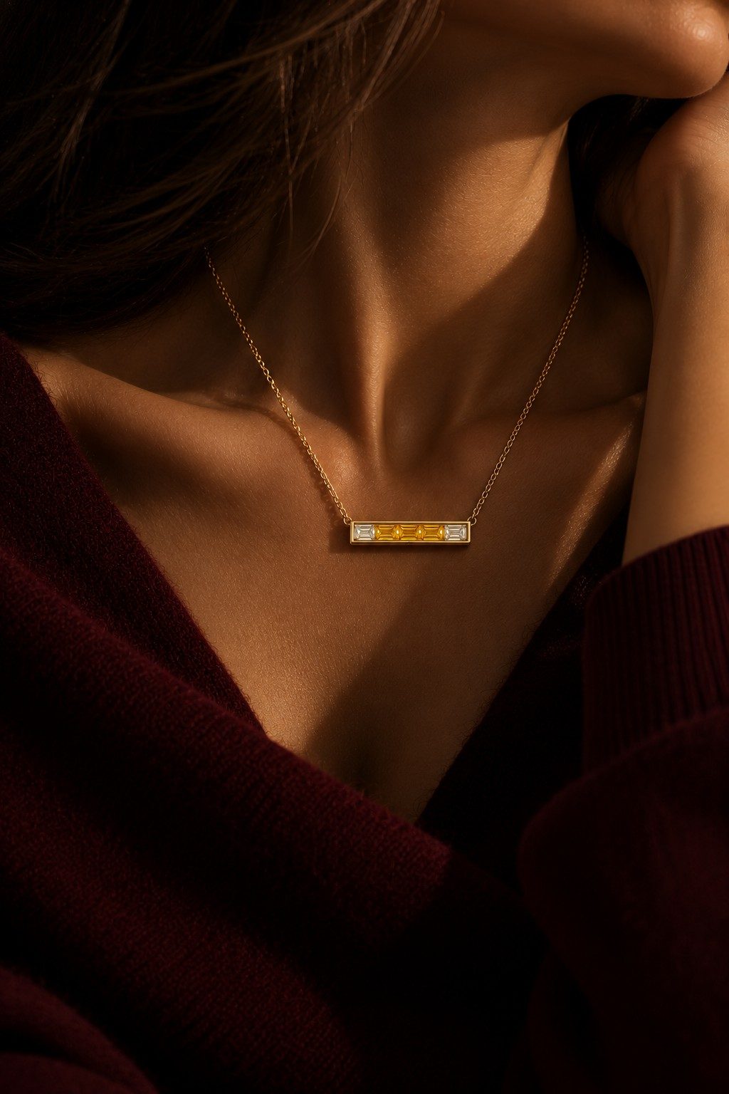 Ray Pendant worn, woman