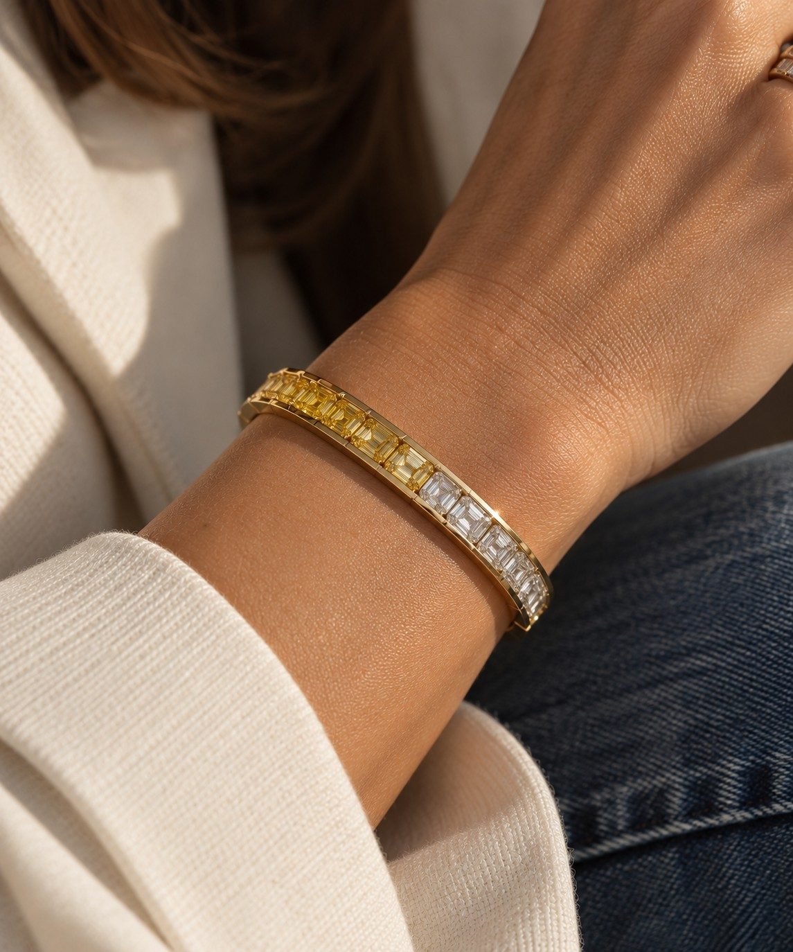 Grand Orbit Bracelet worn, woman