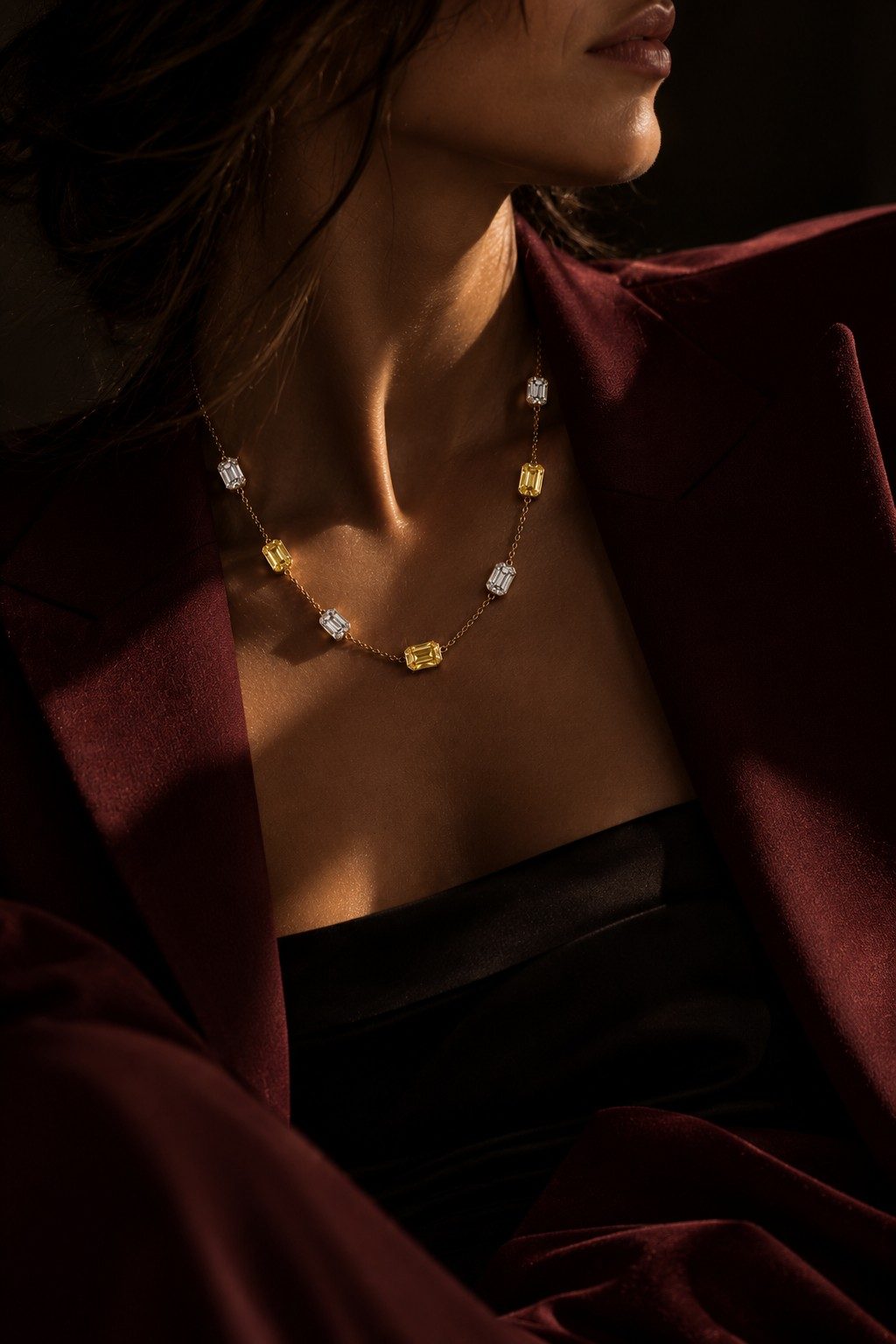Diamond by the Yard Necklace worn, woman